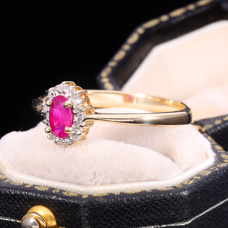 The Vintage Ruby And Diamond Dainty Cluster Ring