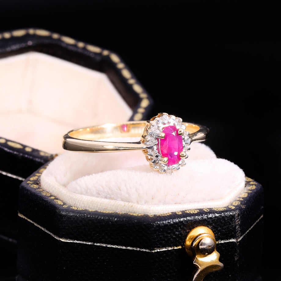 The Vintage Ruby And Diamond Dainty Cluster Ring