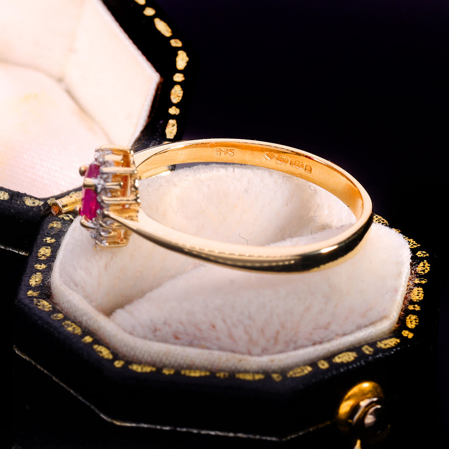 The Vintage Ruby And Diamond Dainty Cluster Ring