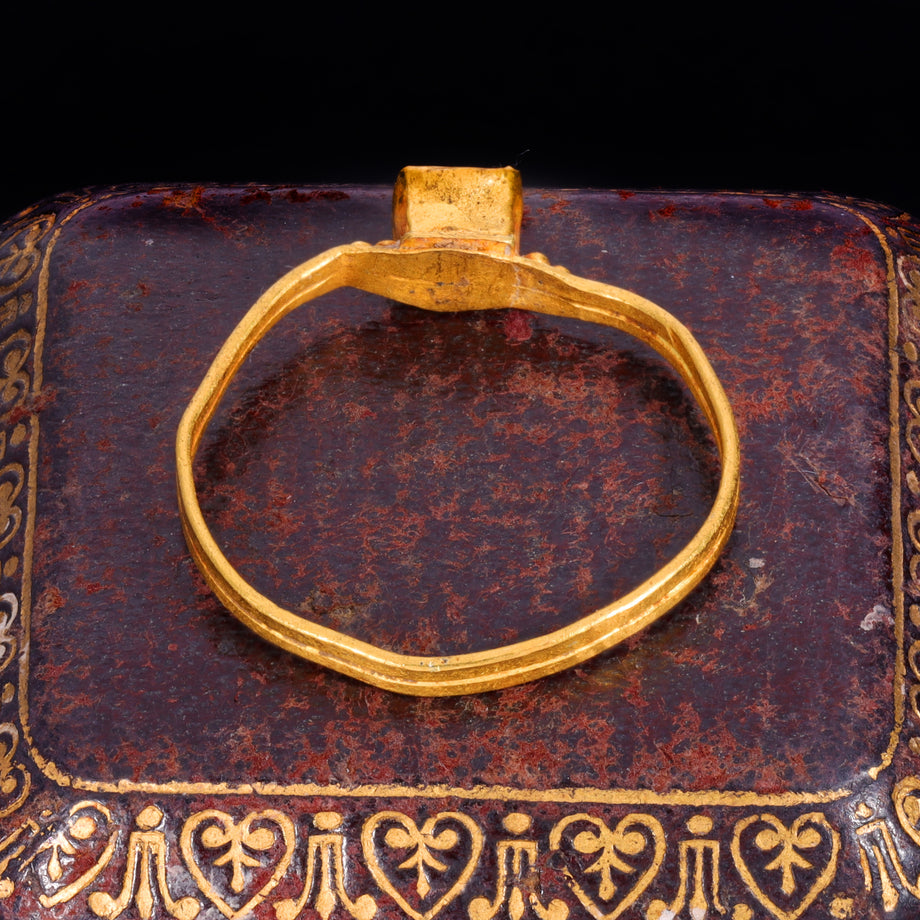 The Ancient Medieval Byzantine Gold And Deep Red Glass Ring