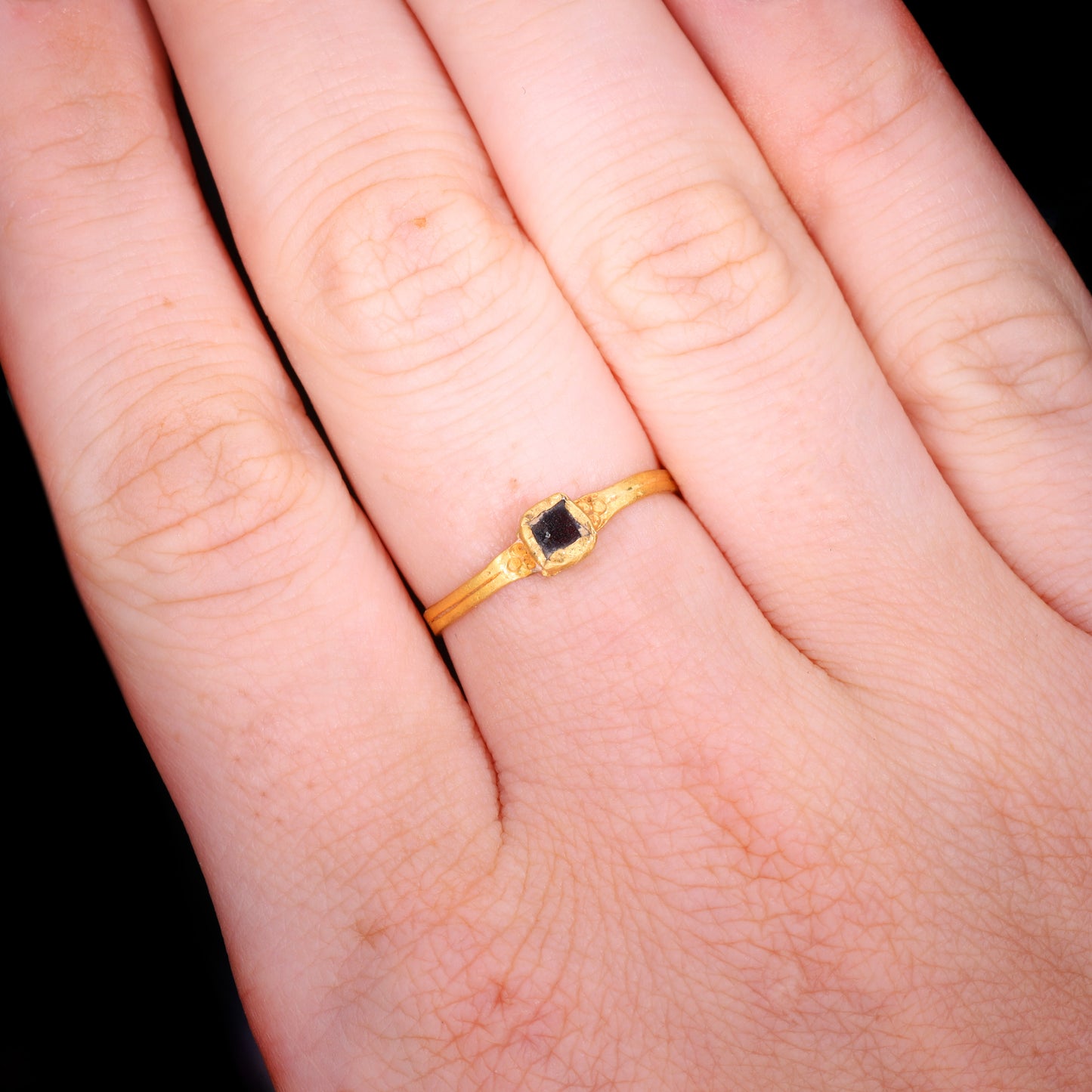 The Ancient Medieval Byzantine Gold And Deep Red Glass Ring