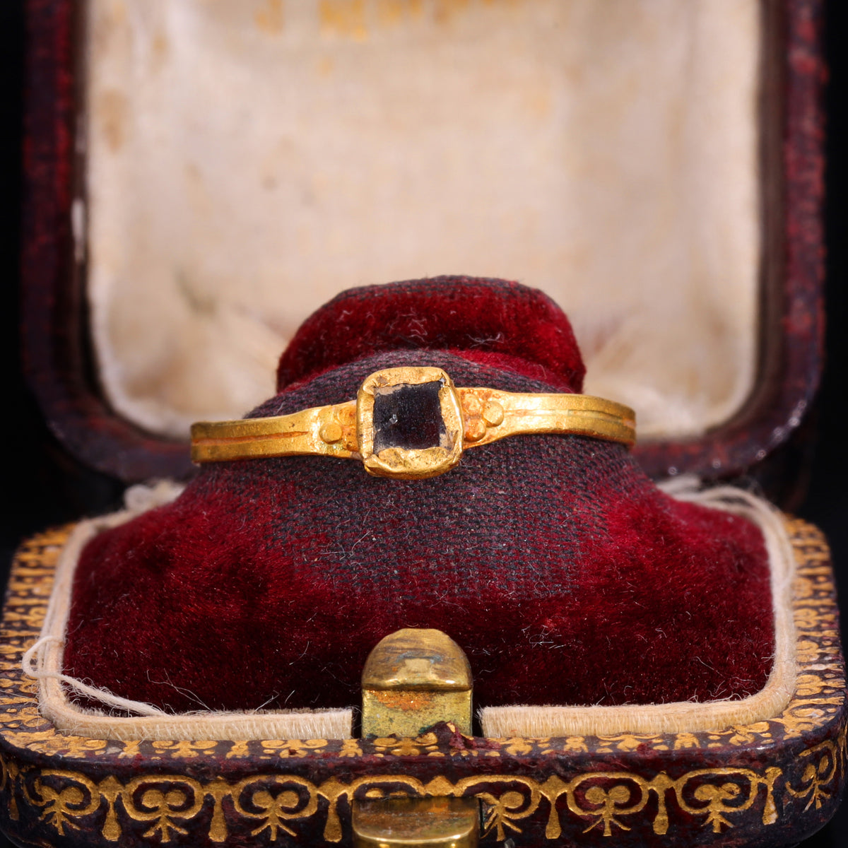 The Ancient Medieval Byzantine Gold And Deep Red Glass Ring