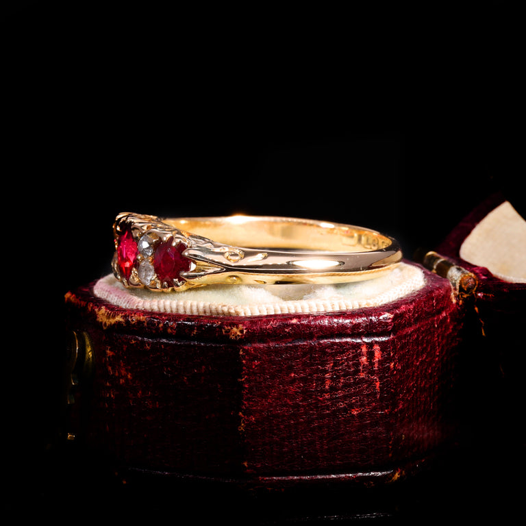 The Antique Victorian 1894 Ruby And Diamond Boat Ring