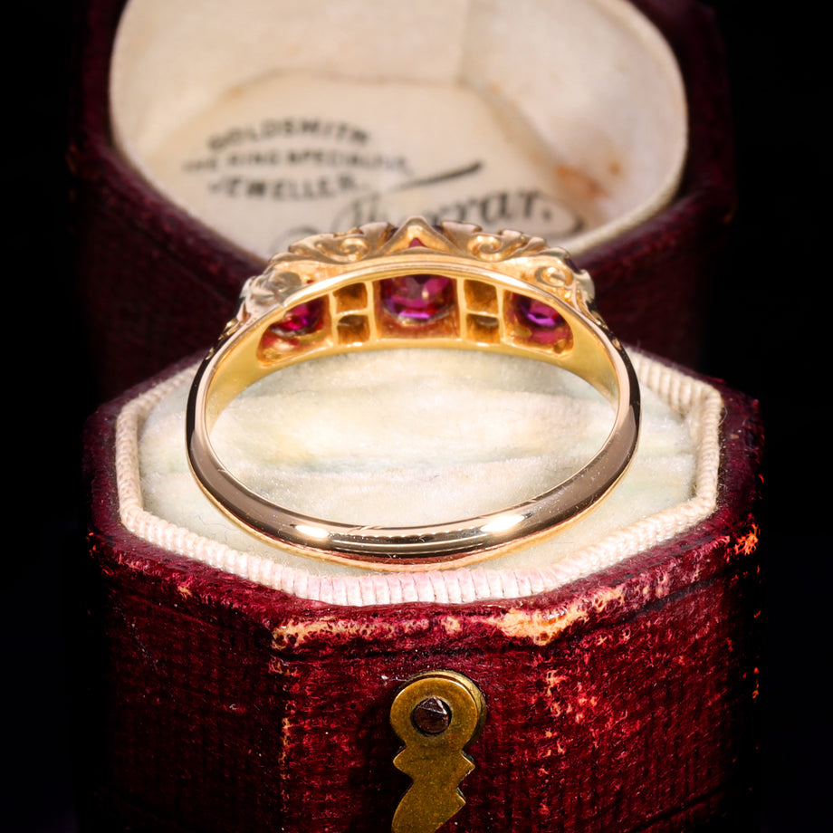 The Antique Victorian 1894 Ruby And Diamond Boat Ring