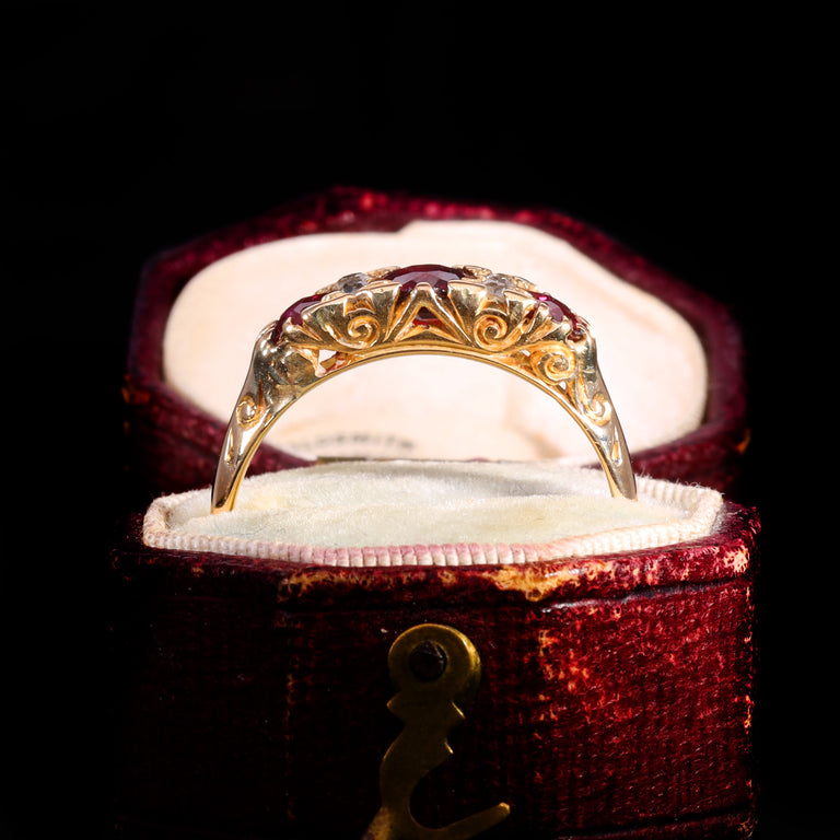 The Antique Victorian 1894 Ruby And Diamond Boat Ring