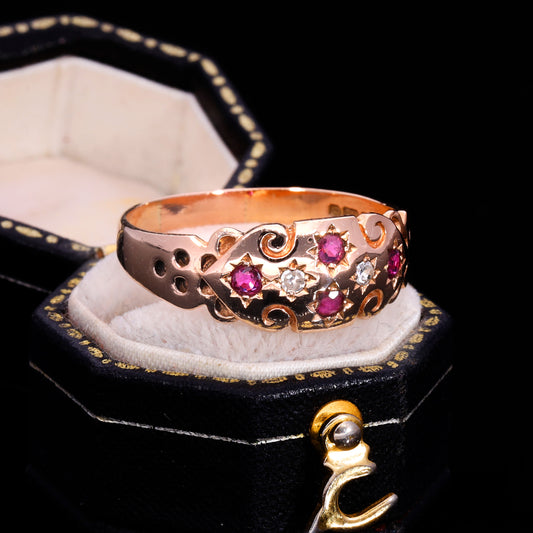 The Vintage 1987 9ct Rose Gold Ruby And Diamond Ring