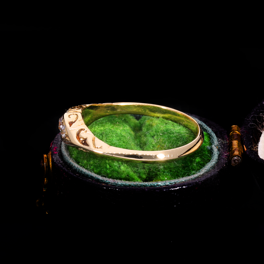 The Antique Victorian Three Diamond Engraved Ring