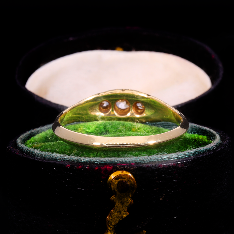 The Antique Victorian Three Diamond Engraved Ring