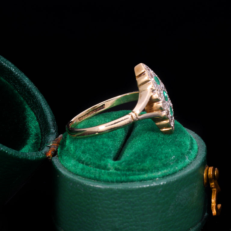 The Vintage 1990 Emerald And Diamond Navette Ring