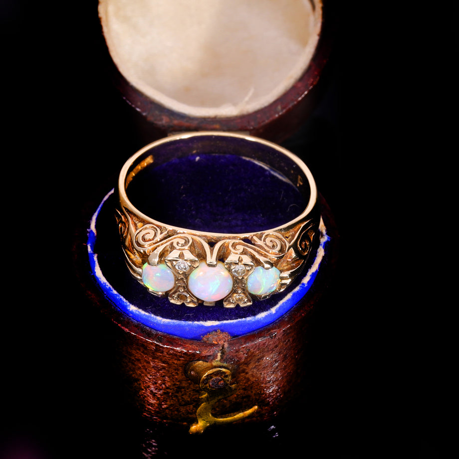The Vintage 1988 Opal And Diamond Scroll Ring