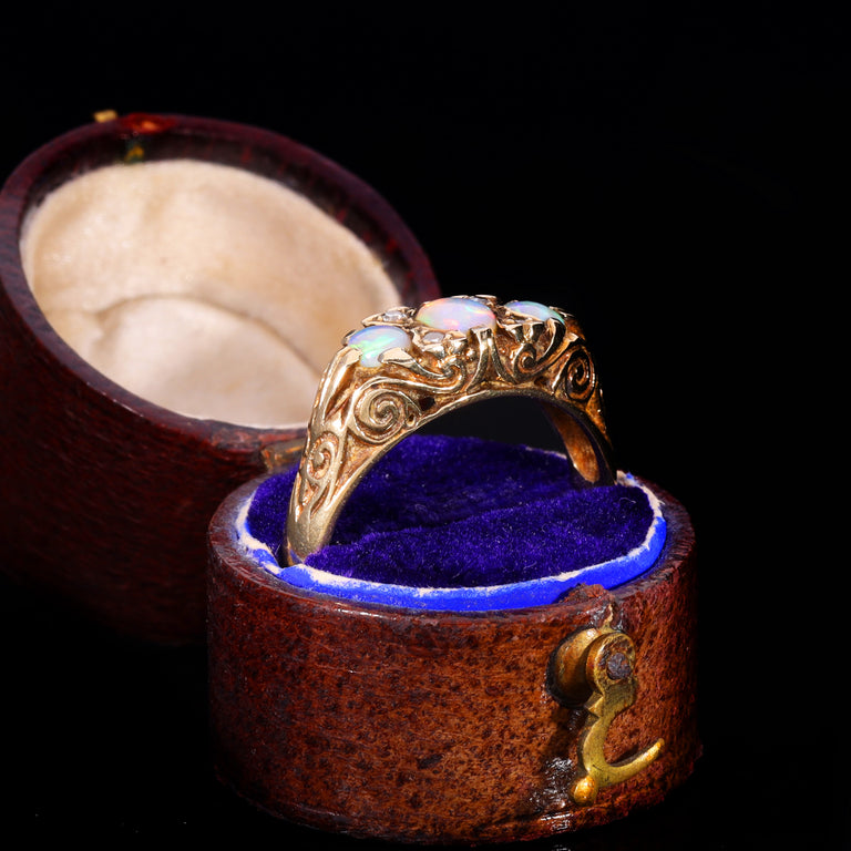The Vintage 1988 Opal And Diamond Scroll Ring