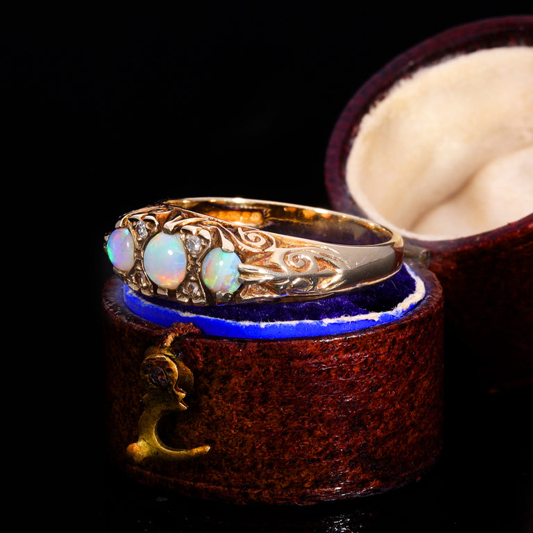 The Vintage 1988 Opal And Diamond Scroll Ring