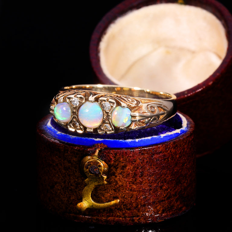 The Vintage 1988 Opal And Diamond Scroll Ring