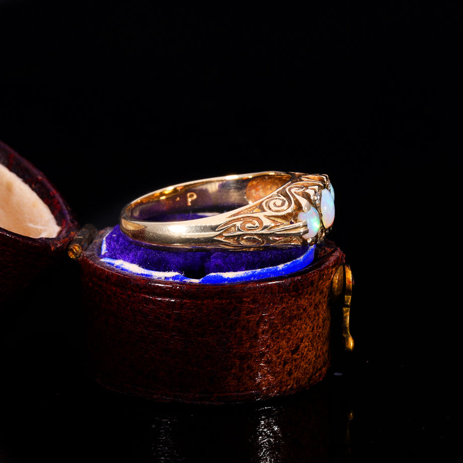 The Vintage 1988 Opal And Diamond Scroll Ring