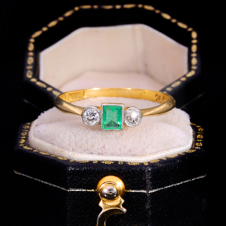 The Antique Emerald And Diamond Three Stone Ring