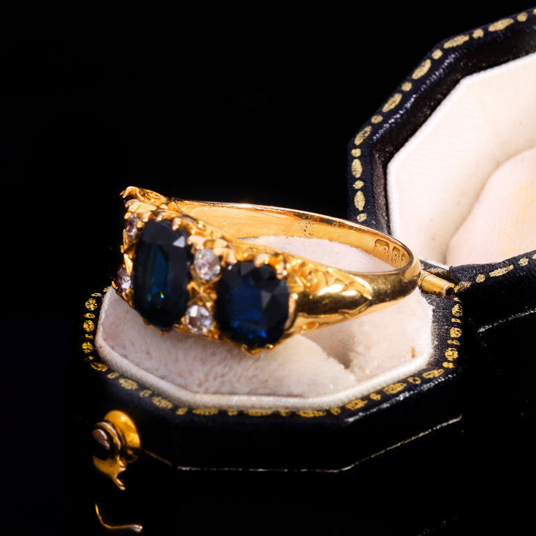 The Antique Edwardian Cushion Cut Sapphire And Diamond Ring