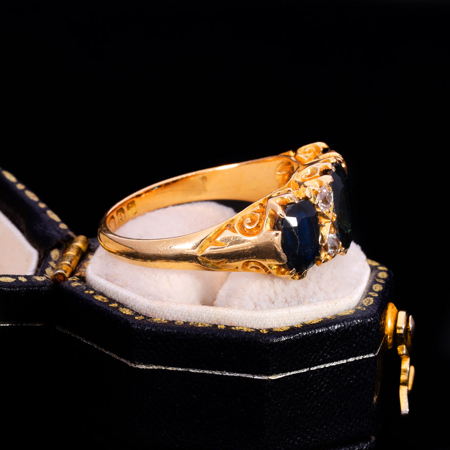 The Antique Edwardian Cushion Cut Sapphire And Diamond Ring