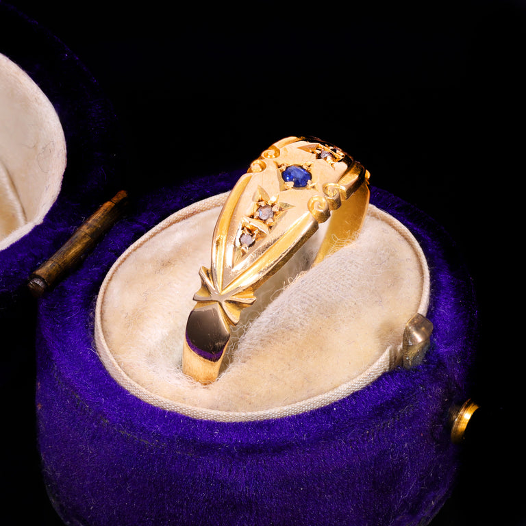 The Antique Edwardian 1902 Sapphire And Diamond Five Stone Ring