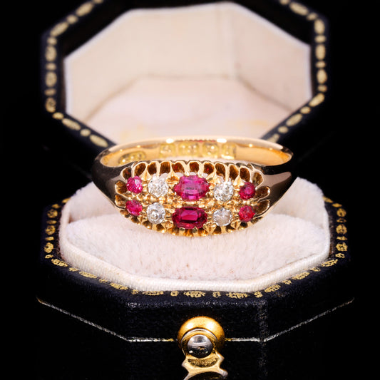 The Antique 1912 Ruby And Diamond Double Row Ring