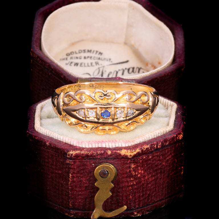 The Antique Edwardian 1909 Sapphire And Diamond Scrollwork Ring