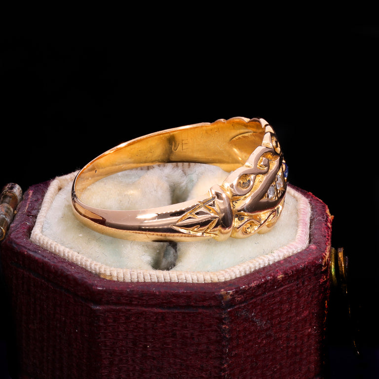The Antique Edwardian 1909 Sapphire And Diamond Scrollwork Ring