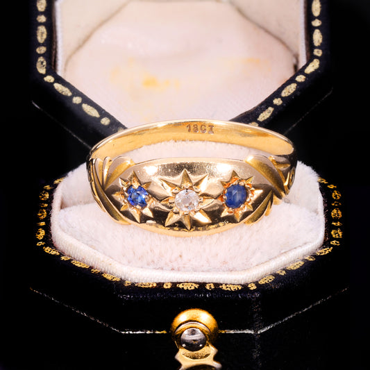 The Antique Edwardian 18ct Gold Diamond And Sapphire Celestial Ring