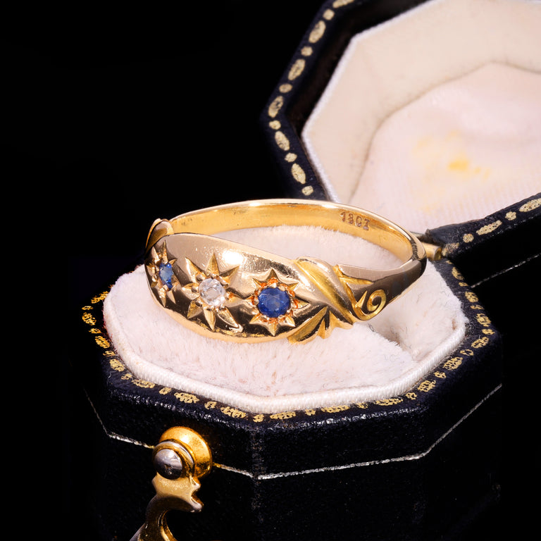 The Antique Edwardian 18ct Gold Diamond And Sapphire Celestial Ring