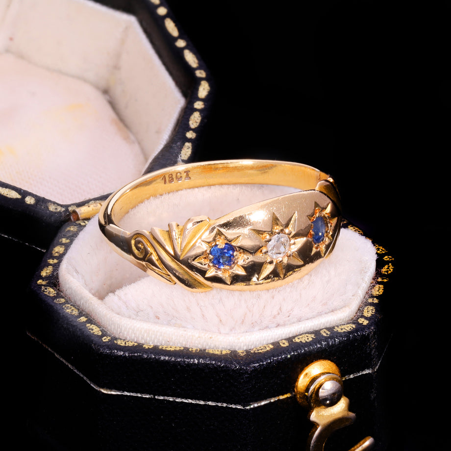 The Antique Edwardian 18ct Gold Diamond And Sapphire Celestial Ring