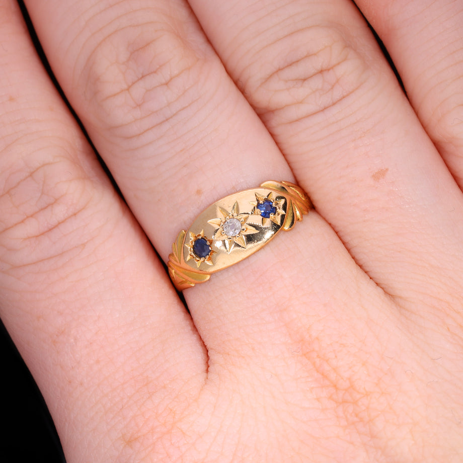 The Antique Edwardian 18ct Gold Diamond And Sapphire Celestial Ring