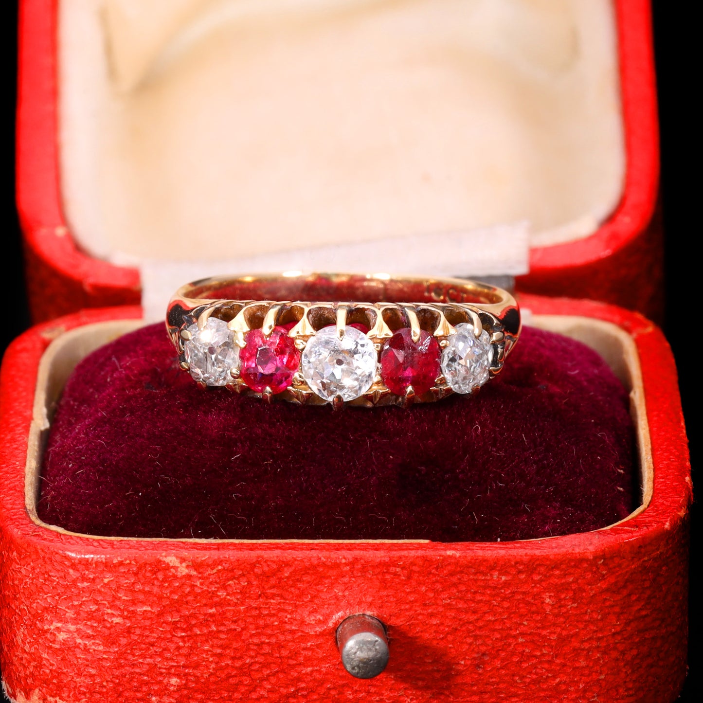 The Antique Edwardian 18ct Gold Ruby And Diamond Boat Ring