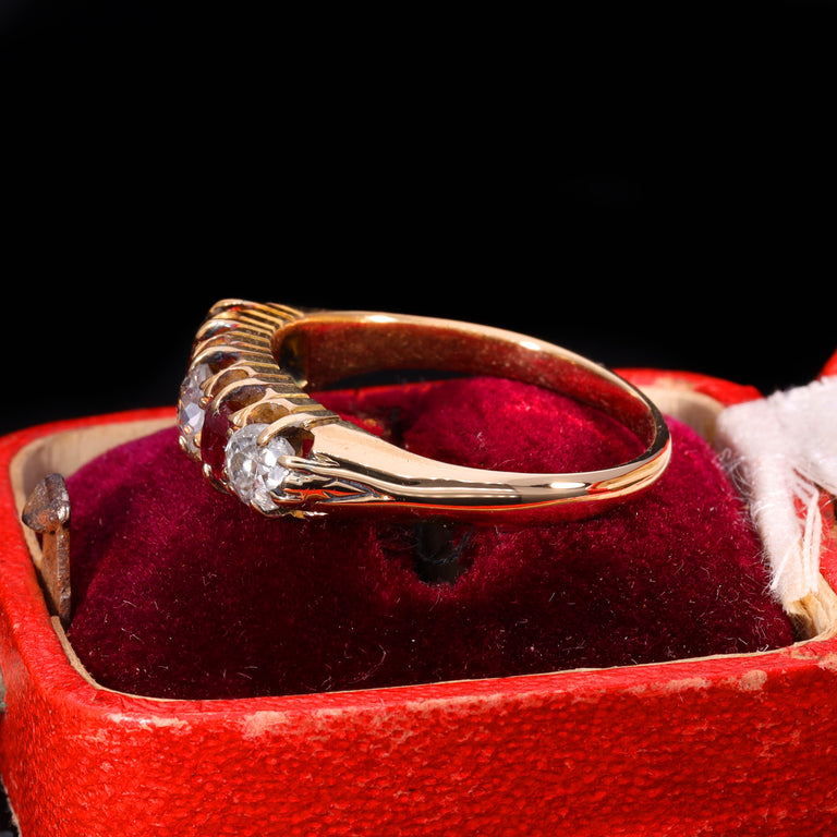 The Antique Edwardian 18ct Gold Ruby And Diamond Boat Ring