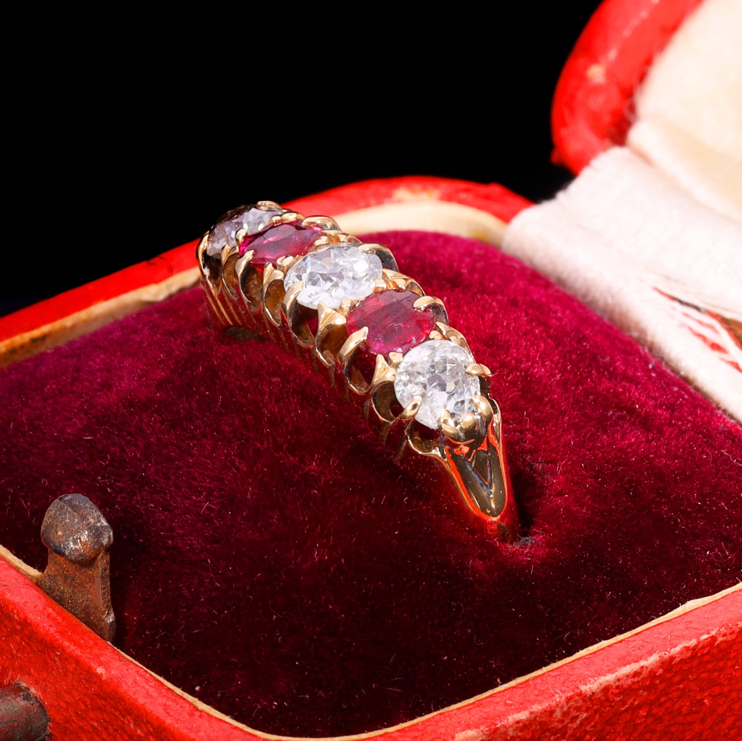 The Antique Edwardian 18ct Gold Ruby And Diamond Boat Ring