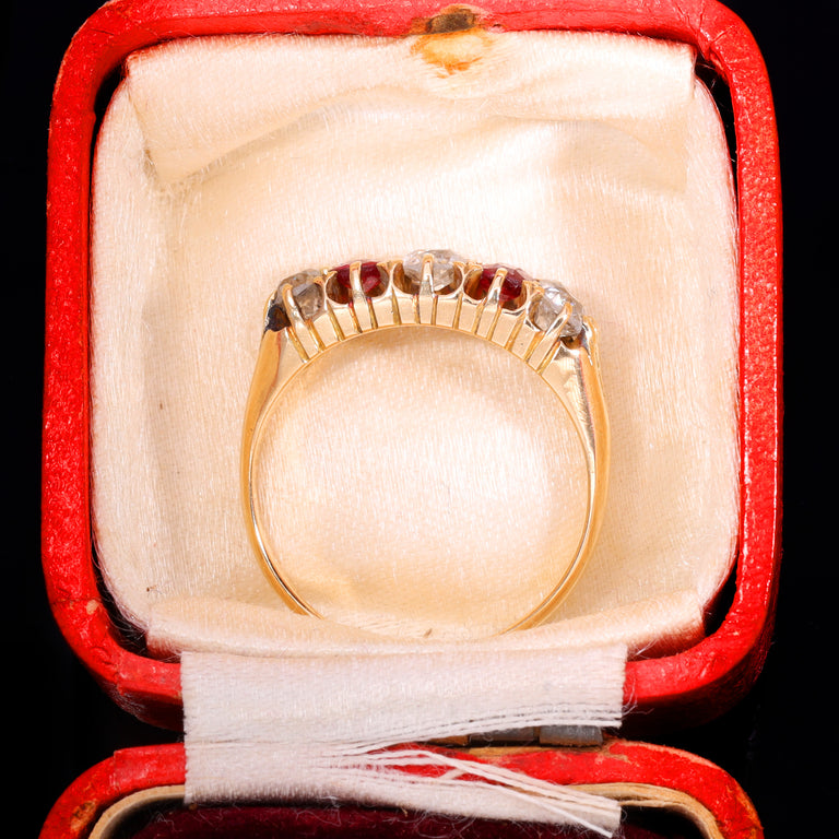 The Antique Edwardian 18ct Gold Ruby And Diamond Boat Ring