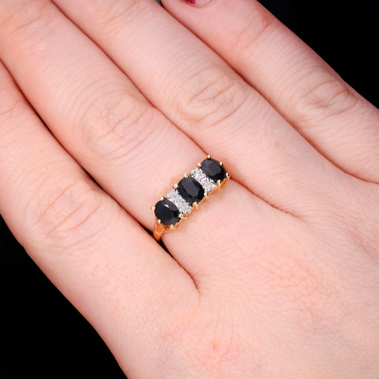 The Vintage Three Cushion Cut Sapphire And Diamond Ring