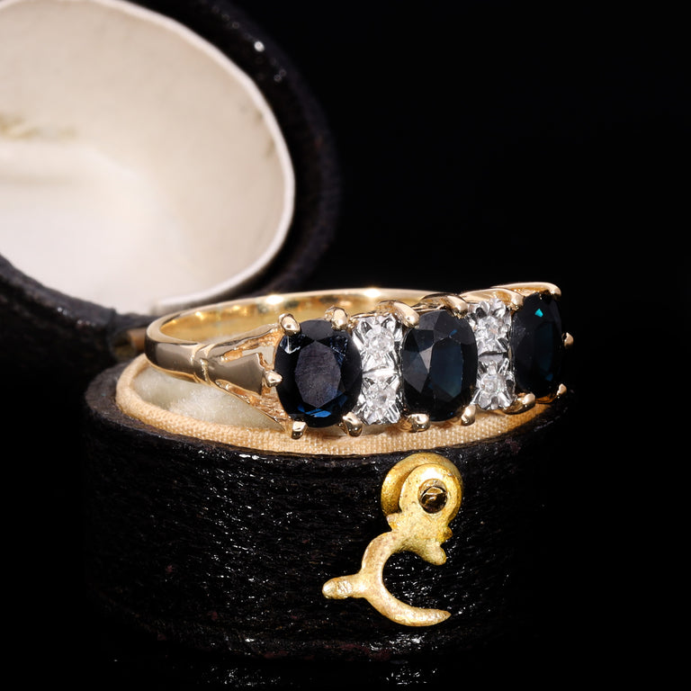 The Vintage Three Cushion Cut Sapphire And Diamond Ring