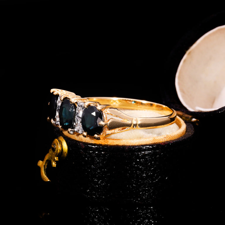 The Vintage Three Cushion Cut Sapphire And Diamond Ring