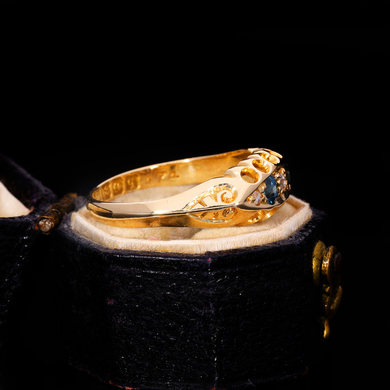 The Antique 1915 Diamond And Sapphire Boat Ring