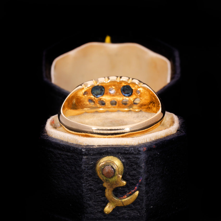 The Antique 1915 Diamond And Sapphire Boat Ring