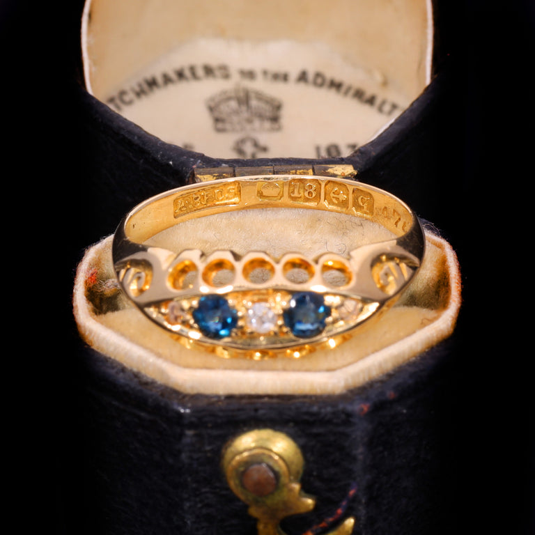 The Antique 1915 Diamond And Sapphire Boat Ring