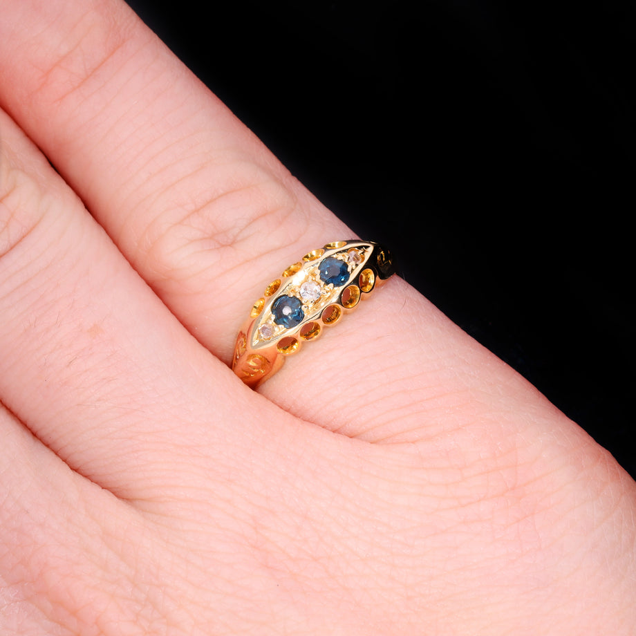 The Antique 1915 Diamond And Sapphire Boat Ring