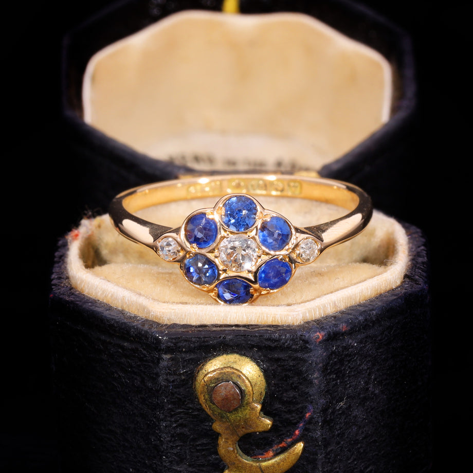 The Antique Art Deco 1920 Sapphire And Diamond Floral Cluster Ring