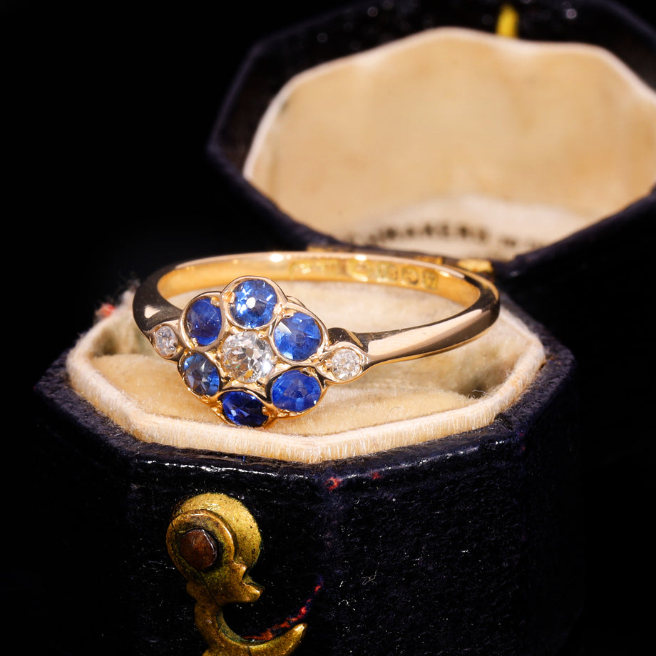 The Antique Art Deco 1920 Sapphire And Diamond Floral Cluster Ring