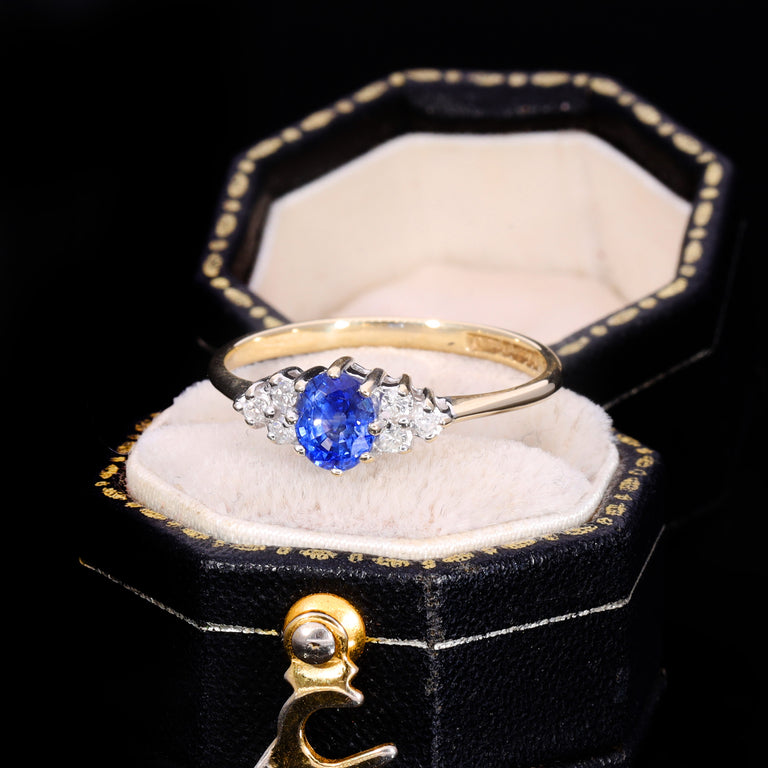The Vintage 1990 9ct Gold Sapphire and Diamond Cluster Ring