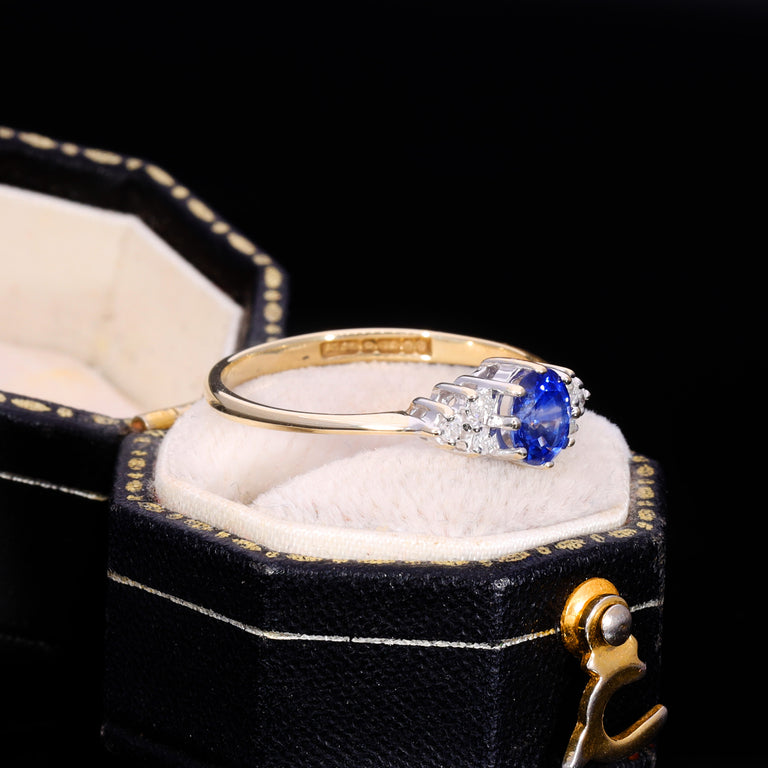The Vintage 1990 9ct Gold Sapphire and Diamond Cluster Ring