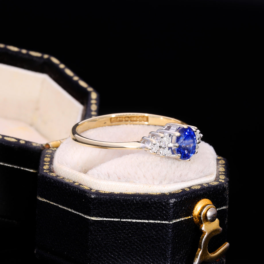 The Vintage 1990 9ct Gold Sapphire and Diamond Cluster Ring
