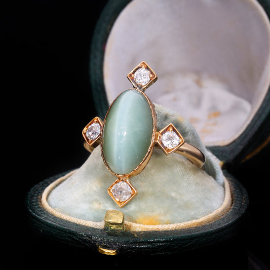 The Antique Cats Eye Chrysoberyl and Diamond Ring