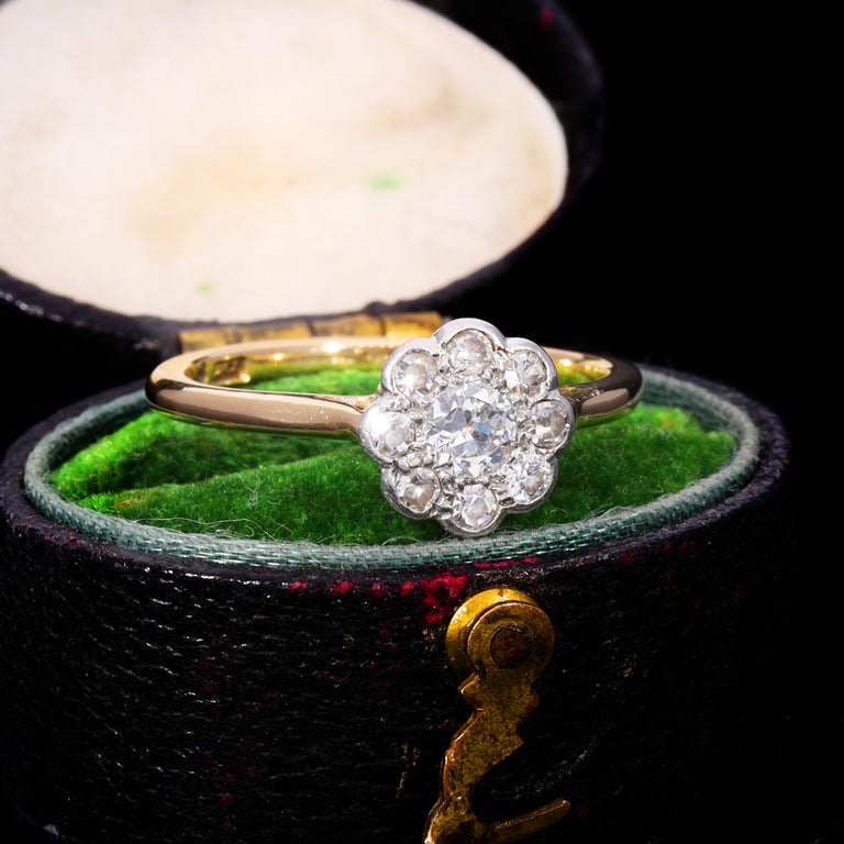 The Antique Old European Cut Diamond Daisy Cluster Ring