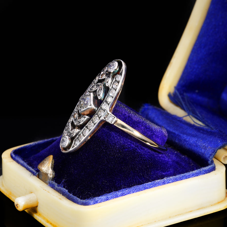 The Antique Art Deco 35 Diamond Floral Navette Ring