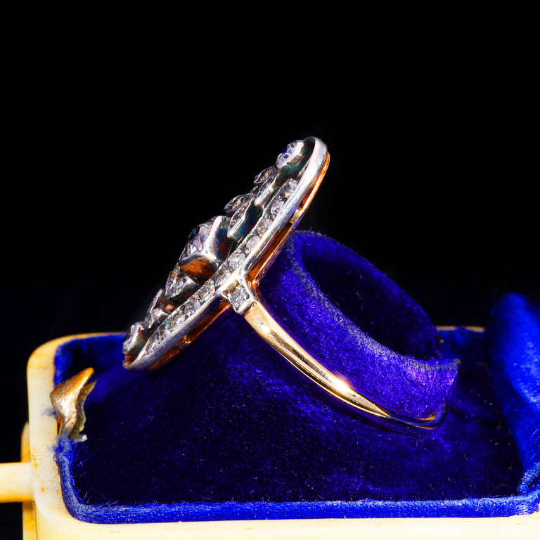 The Antique Art Deco 35 Diamond Floral Navette Ring