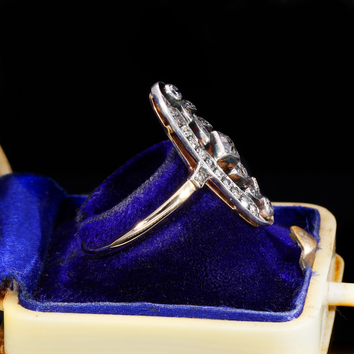 The Antique Art Deco 35 Diamond Floral Navette Ring